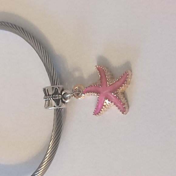 Gold and Pink Starfish Dangle Charm for Pandora Style Bracelet - Picture 1 of 4